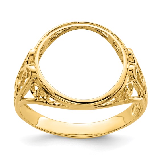 14ky Ladies' Wire Curl Filigree Prong Coin Bezel Ring                 