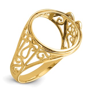 14ky Ladies' Wire Curl Filigree Prong Coin Bezel Ring                 