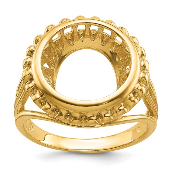 14ky Polished Ladies' Wire Design Prong Coin Bezel Ring               