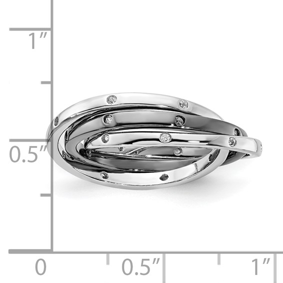 Sterling Silver Rhodium & Black-plated Set of 3 Interlocking CZ Rings