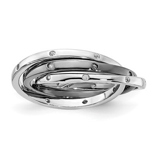 Sterling Silver Rhodium & Black-plated Set of 3 Interlocking CZ Rings