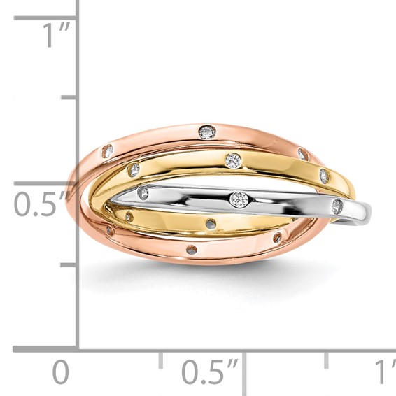 Sterling Silver Rh-plated, Rose-plated & Gold-plated CZ 3 Intertwine Rings