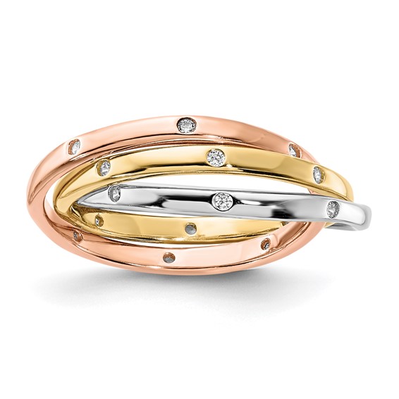 Sterling Silver Rh-plated, Rose-plated & Gold-plated CZ 3 Intertwine Rings