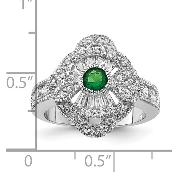 Sterling Silver Rhodium-plated Green Center CZ Fancy Ring
