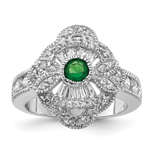 Sterling Silver Rhodium-plated Green Center CZ Fancy Ring