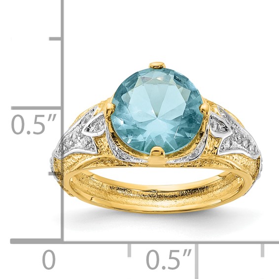 Sterling Silver Gold-plated Two Tone Simulated Blue Topaz & CZ Ring