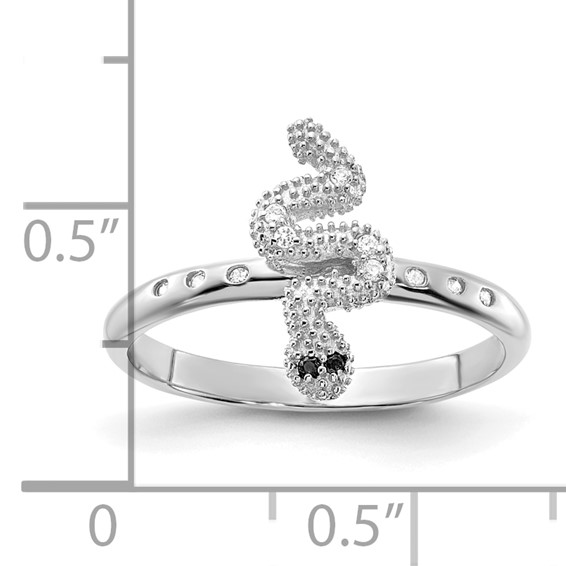 Sterling Silver Rhodium-plated CZ with Black CZ Eyes Snake Ring