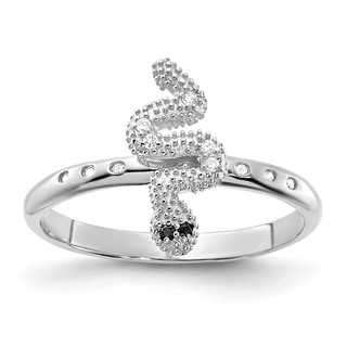 Sterling Silver Rhodium-plated CZ with Black CZ Eyes Snake Ring