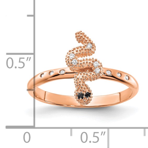 Sterling Silver Rose Gold-plated Black and White CZ Snake Size 5 Ring