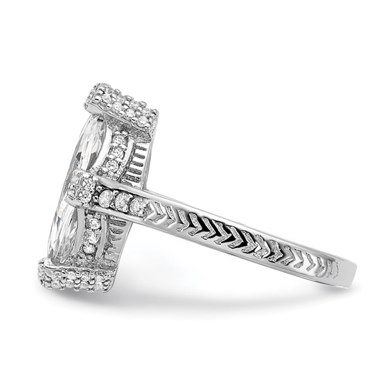 Sterling Silver Rhodium-plated Marquis Shape Center CZ Ring