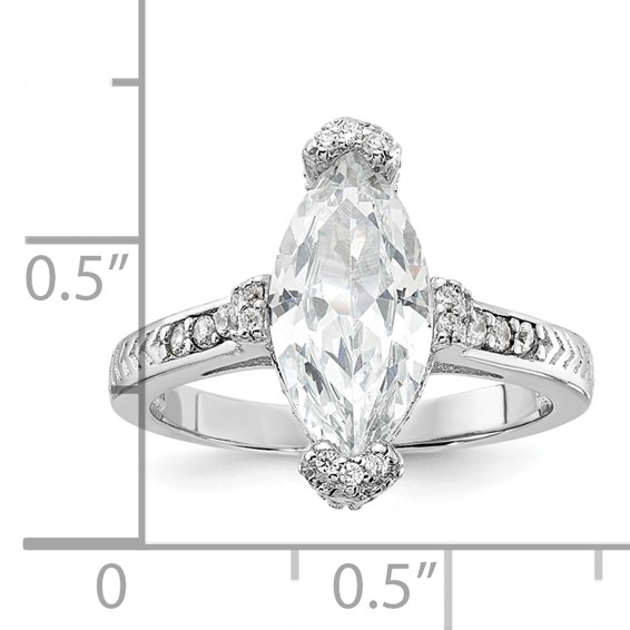 Sterling Silver Rhodium-plated Marquis Shape Center CZ Ring