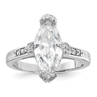 Sterling Silver Rhodium-plated Marquis Shape Center CZ Ring