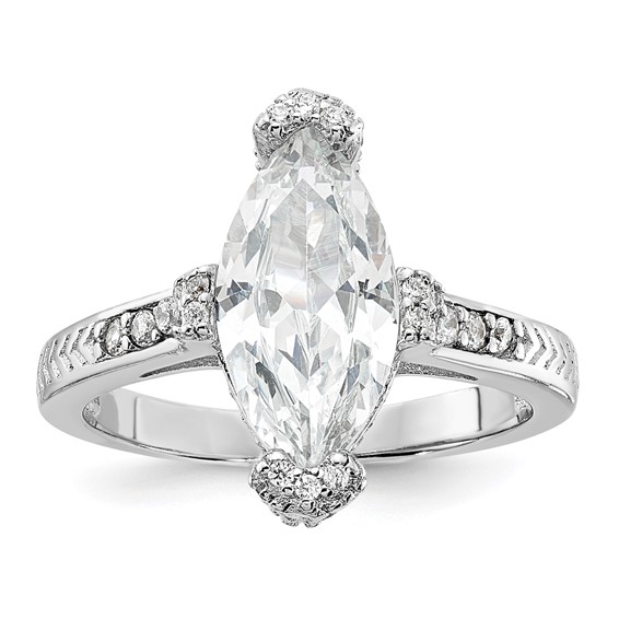 Sterling Silver Rhodium-plated Marquis Shape Center CZ Ring