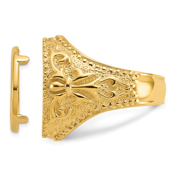 Wideband Distinguished Coin Jewelry 10k Men's Polished and Textured Fancy Filigree Design 16.5mm Coin Bezel Ring