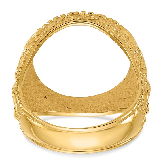 Wideband Distinguished Coin Jewelry 10k Men's Polished and Textured Fancy Filigree Design 16.5mm Coin Bezel Ring