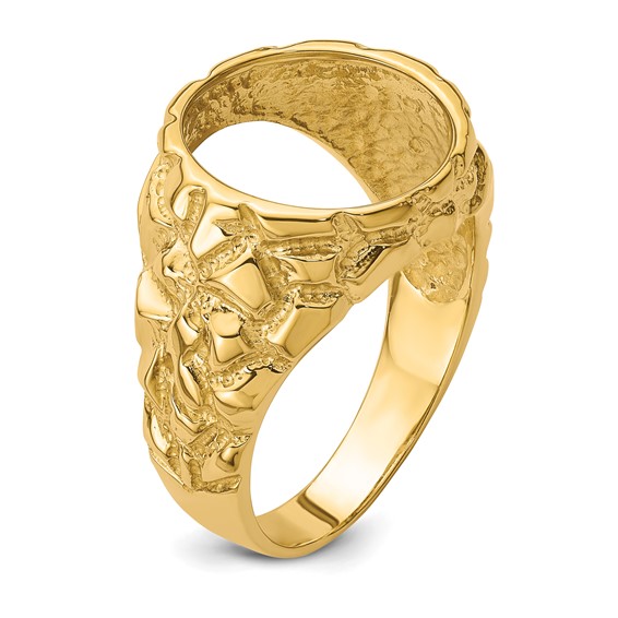 14ky Polished Men's Nugget Coin Bezel Ring                            