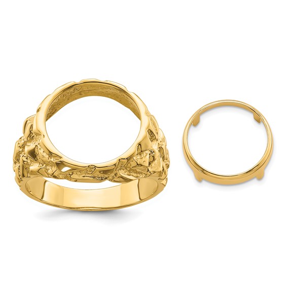 14ky Polished Men's Nugget Coin Bezel Ring                            