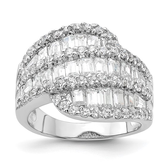 Sterling Silver Rhodium-plated CZ Fancy Ring