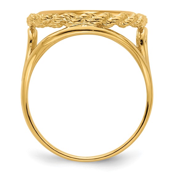 14ky Ladies' Wire Rope with Heart Sides Prong Coin Bezel Ring           