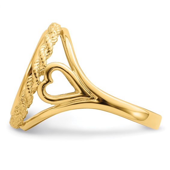 14ky Ladies' Wire Rope with Heart Sides Prong Coin Bezel Ring           