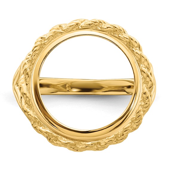 14ky Ladies' Wire Rope with Heart Sides Prong Coin Bezel Ring           