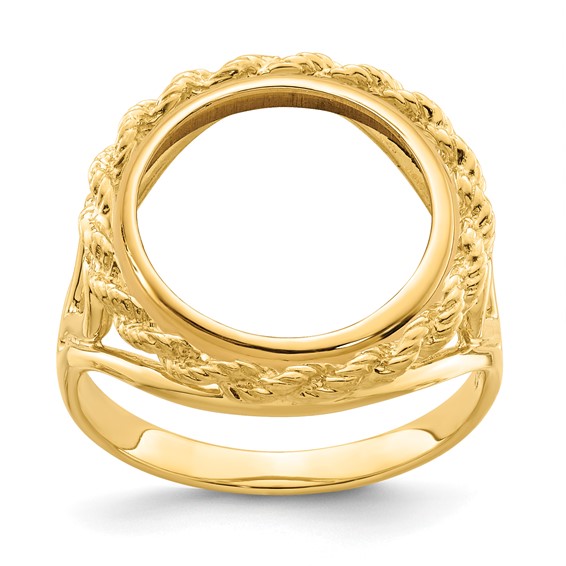 14ky Ladies' Wire Rope with Heart Sides Prong Coin Bezel Ring           