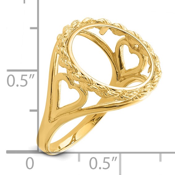 14ky Ladies' Wire Rope with Heart Sides Prong Coin Bezel Ring           
