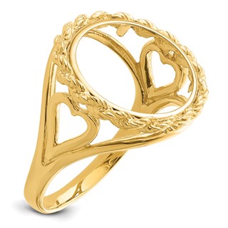14ky Ladies' Wire Rope with Heart Sides Prong Coin Bezel Ring           