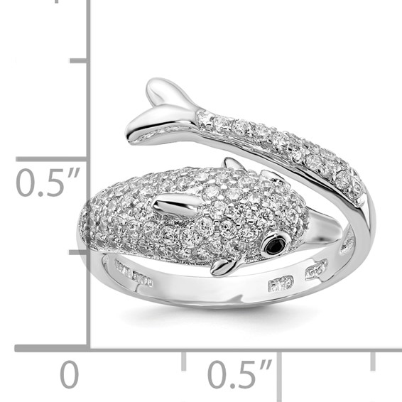 Sterling Silver Rhodium-plated CZ Dolphin Ring