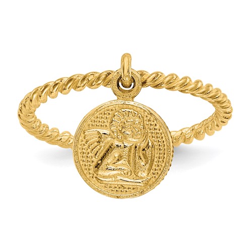 14K Polished Angel Dangle Twisted Band Size 4.75 Ring