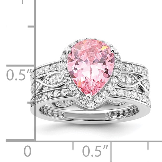 Sterling Silver Rhodium-plated Pink CZ and Clear CZ Ring