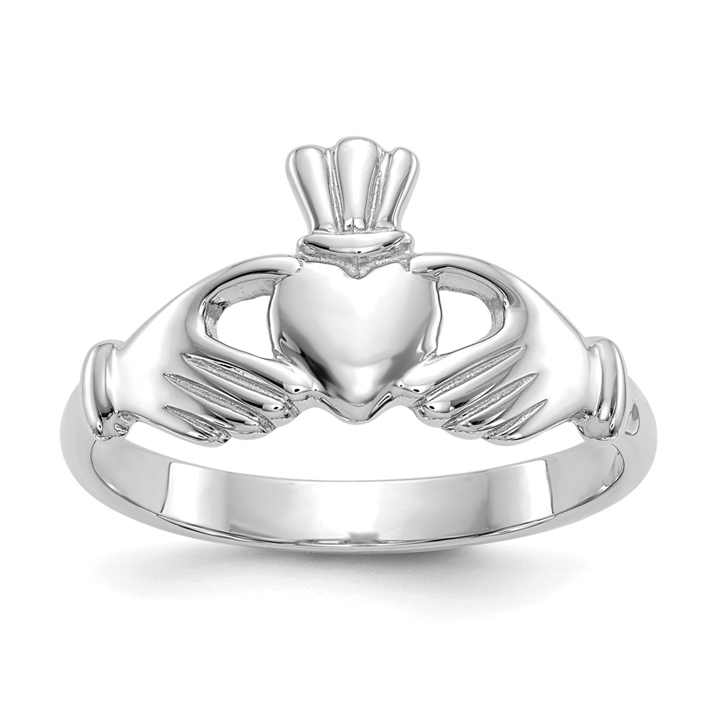 14K White Gold Polished Claddagh Ring