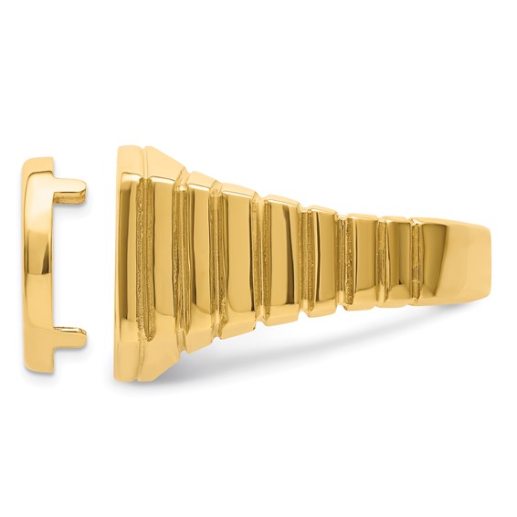 14ky Polished Men's Square Ribbed Coin Bezel Ring                     