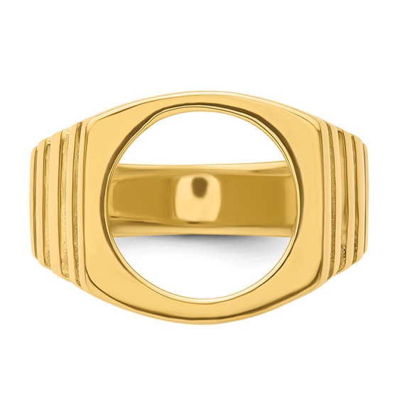 14ky Polished Men's Square Ribbed Coin Bezel Ring                     