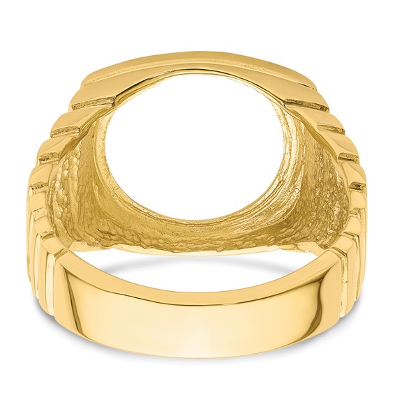 14ky Polished Men's Square Ribbed Coin Bezel Ring                     