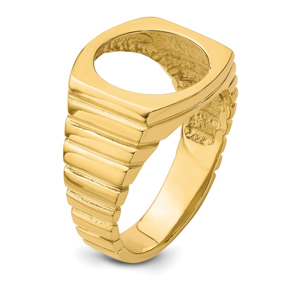 14ky Polished Men's Square Ribbed Coin Bezel Ring                     