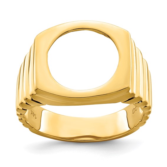 14ky Polished Men's Square Ribbed Coin Bezel Ring                     