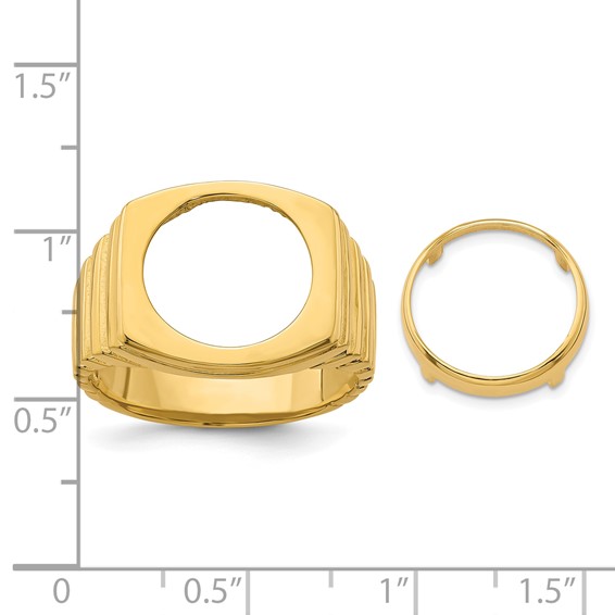 14ky Polished Men's Square Ribbed Coin Bezel Ring                     