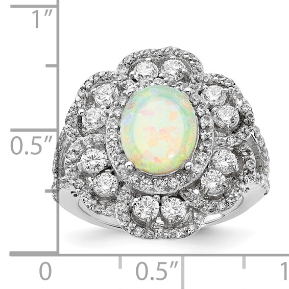 Sterling Silver Created Opal and CZ Fancy Ring