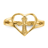 14K Yellow Gold Cross in Heart Ring view 5