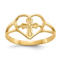 14K Yellow Gold Cross in Heart Ring view 1