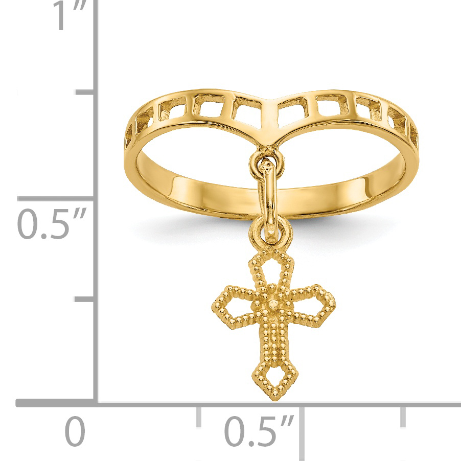 14k Polished Cross Dangle Charm Ring R133 - Bild 3 von 6