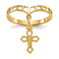 14K Polished Cross Dangle Charm Ring view 1