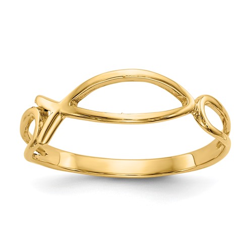 14K Yellow Gold Polished Ichthus Fish Ring