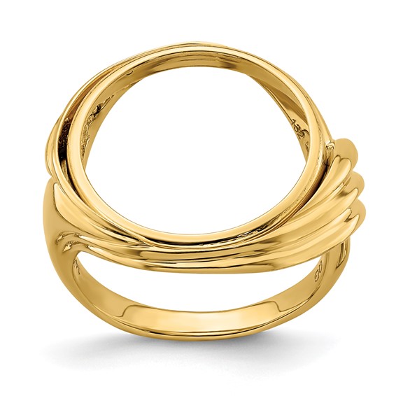 14ky Ladies' Triple Curved Twist Prong Coin Bezel Ring                