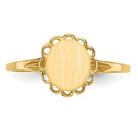 14K Yellow Gold 6.5x 7.5mm Oval Open Back Scalloped Edge Signet Ring view 4
