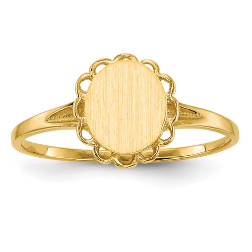 14K Yellow Gold 6.5x 7.5mm Oval Open Back Scalloped Edge Signet Ring