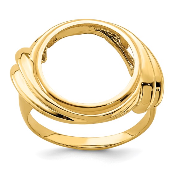 14ky Ladies' Double Curved Twist Prong Coin Bezel Ring                