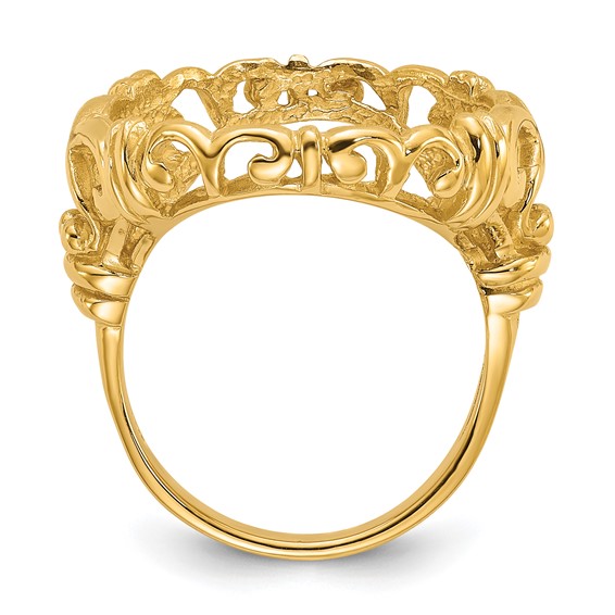 14ky Ladies' Wire Fancy Curved "X" Prong Coin Bezel Ring          