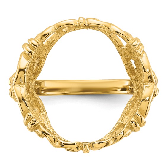 14ky Ladies' Wire Fancy Curved "X" Prong Coin Bezel Ring          